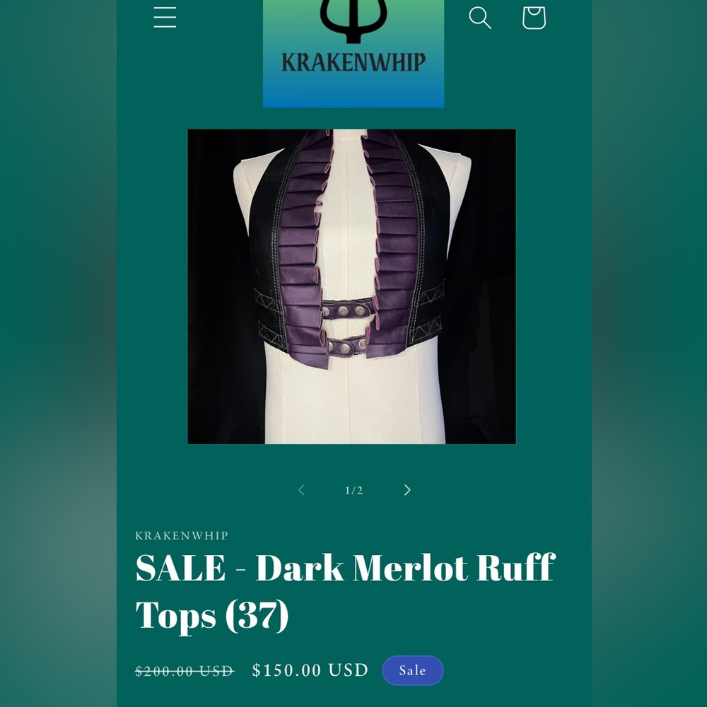 Krakenwhip Leather Ruff top in Dark Merlot - Picture 5 of 5
